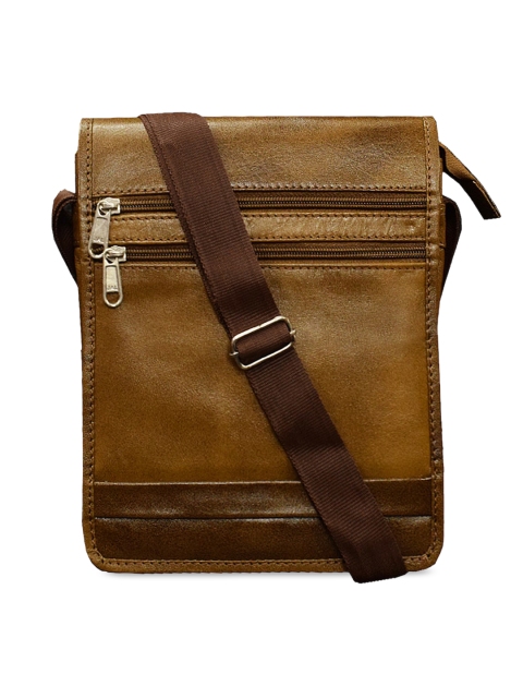 

ABYS Unisex Tan Solid Leather Messenger Bag