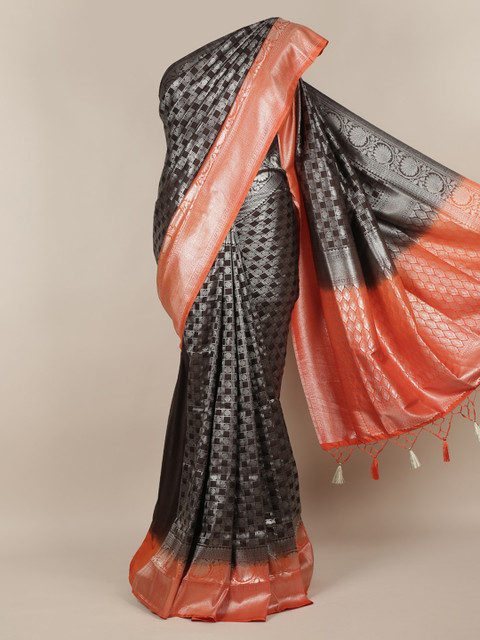 

Pothys Brown & Silver-Toned Jute Silk Woven Design Saree