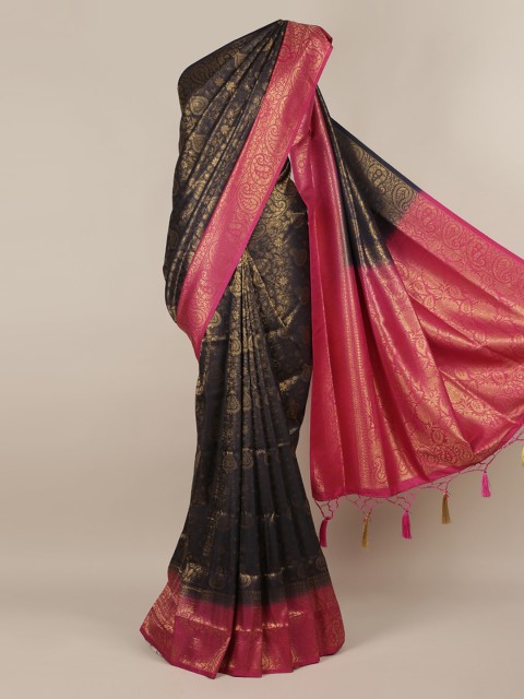 

Pothys Navy Blue & Pink Jute Silk Woven Design Saree
