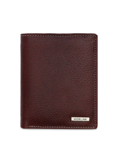

Hidelink Men Brown Textured Genuine RFID Leather Two Fold Wallet
