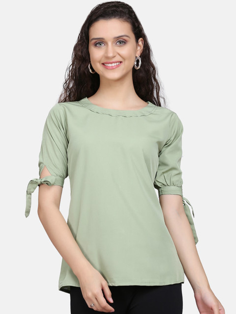 

Clothzy Green Solid Crepe Regular Top