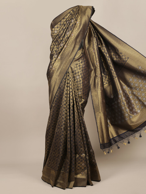 

Pothys Blue & Gold-Toned Pure Silk Woven Design Banarasi Saree