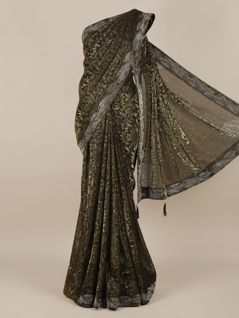 

Pothys Green & Silver-Toned Net Printed Saree