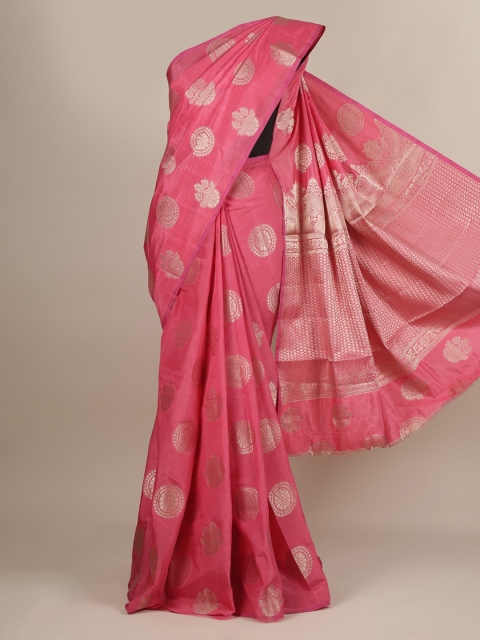 

Pothys Pink & Gold-Toned Jute Silk Woven Design Saree