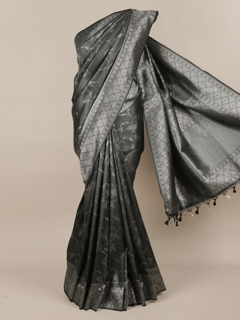 

Pothys Black & Silver-Toned Pure Silk Woven Design Banarasi Saree With Tasseled Pallu