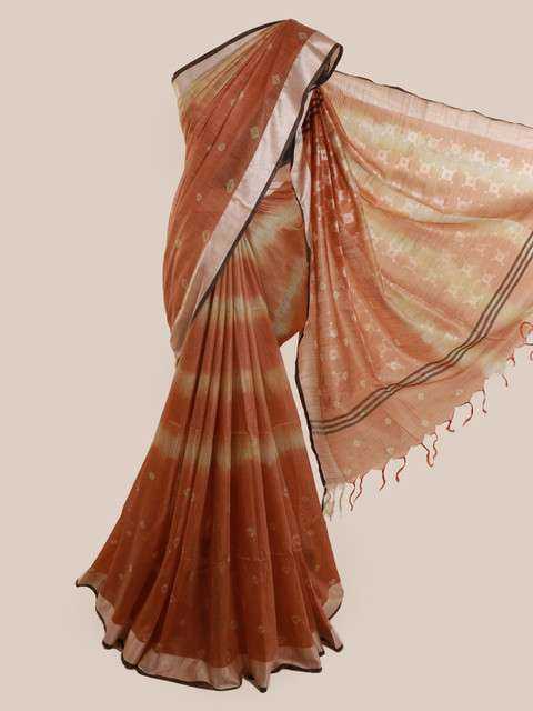 

Pothys Brown Printed Linen Blend Saree