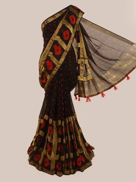 

Pothys Black & Gold-Toned Poly Georgette Printed Saree