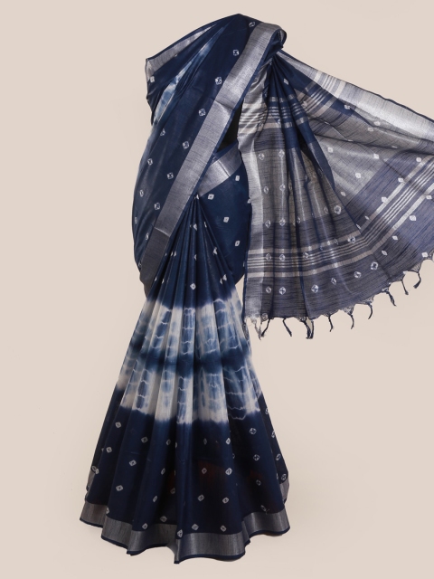 

Pothys Navy Blue Printed Linen Blend Saree