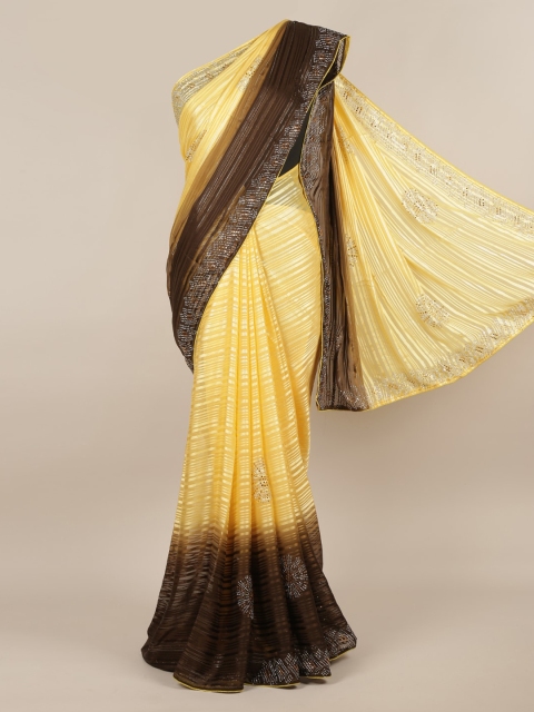 

Pothys Yellow Striped Poly Chiffon Saree