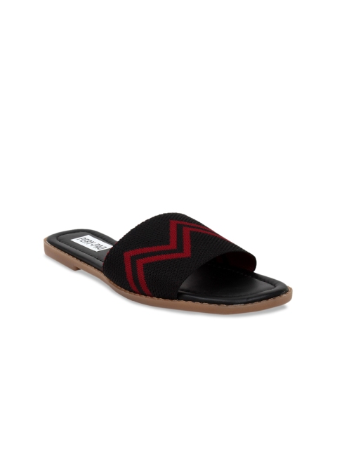 

PERY PAO Women Black & Red Printed Fabric Open Toe Flats