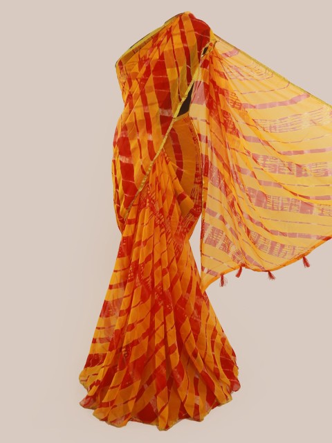 

Pothys Yellow & Red Poly Chiffon Printed Saree