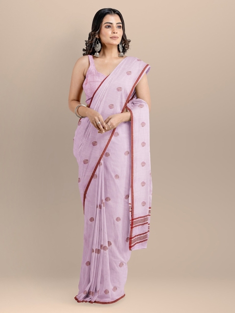

BharatSthali Pink & Maroon Pure Cotton Woven Design Taant Saree