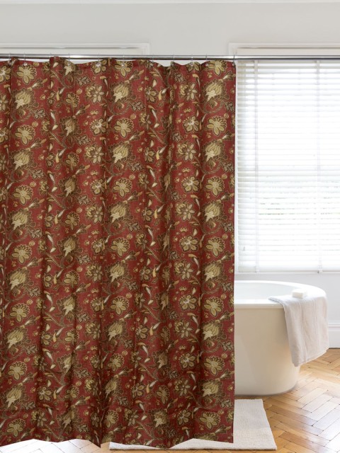 

Clasiko Maroon & Brown Floral Printed Shower Curtain With Hooks