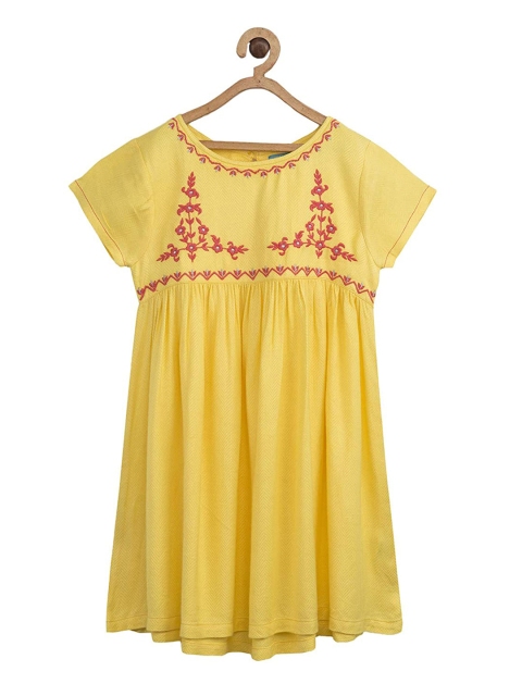 

Miyo Girls Yellow Embroidered Empire Dress