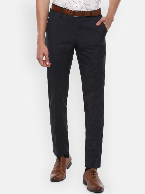 

Louis Philippe Men Charcoal Slim Fit Self Design Formal Trousers