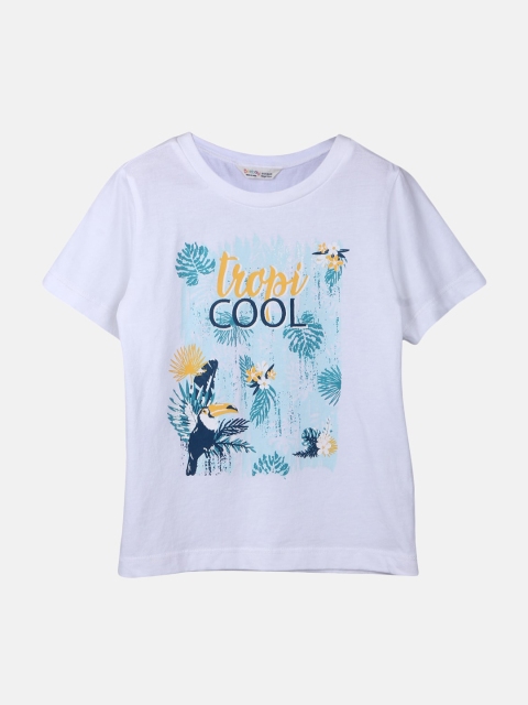 

Beebay Boys White & Blue Tropical Printed Round Neck T-shirt