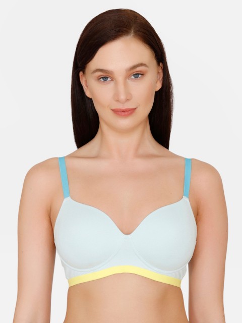 

Zivame White & Blue Solid Non-Wired Lightly Padded T-shirt Bra