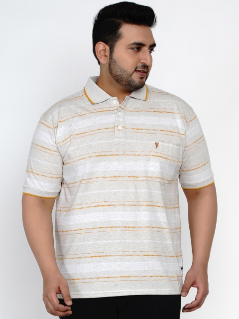 

John Pride Men Off-White & Grey Striped Polo Collar T-shirt