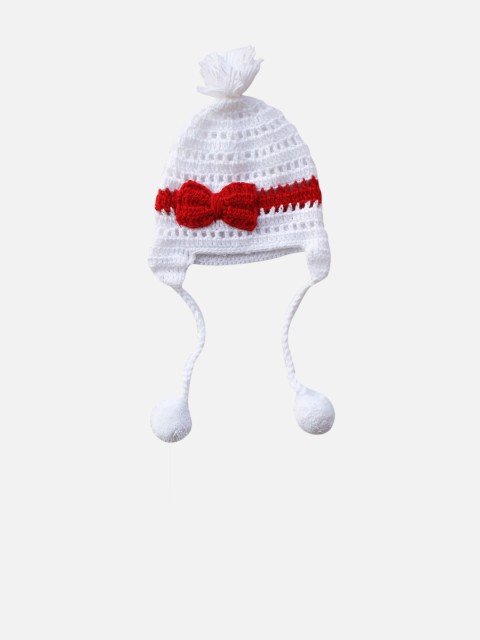 

Woonie Unisex White & Red Self Design Beanie