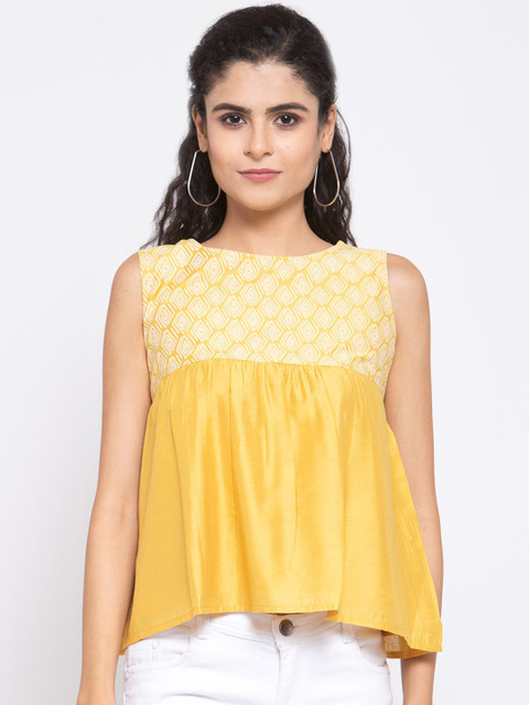 

Kiaasa Yellow Geometric Printed Empire Top