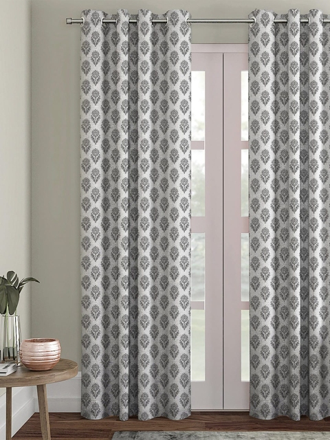 

HOUZZCODE White & Grey Single Black Out Long Door Curtain