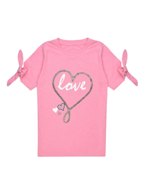 

ORANGE PUMPKKIN Girls Pink & White Printed Pure Cotton Regular Top
