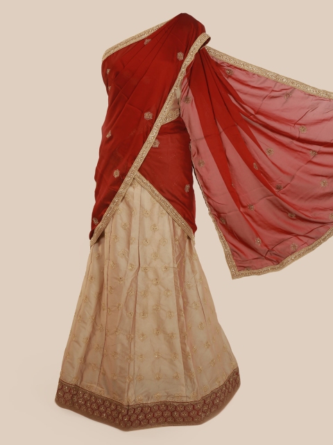 

Pothys Maroon & Gold-Toned Poly Chiffon Embroidered Saree
