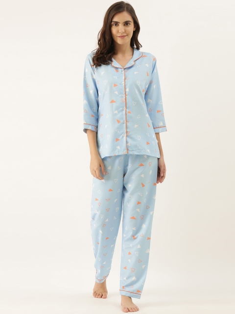 

Bannos Swagger Women Blue Printed Night suit