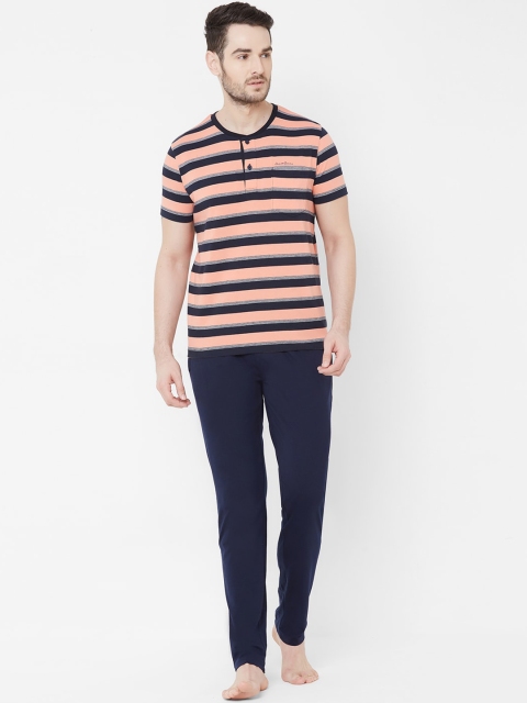 

Sweet Dreams Men Orange & Navy Blue Striped Night suit