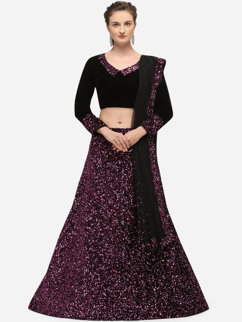 

JATRIQQ Black & Pink Embellished Semi-Stitched Lehenga & Unstitched Blouse with Dupatta