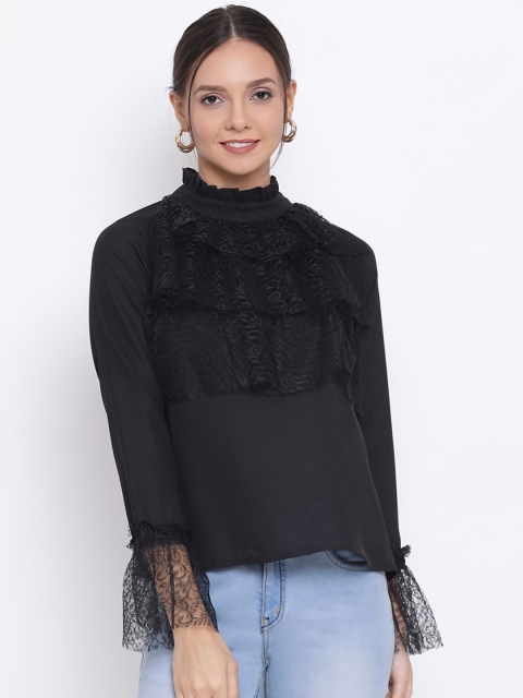 

ALL WAYS YOU Black Bell Sleeves Crepe Regular Top