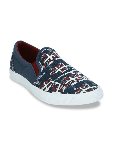 

Get Glamr Men Navy Blue & Red Printed Slip-On Sneakers