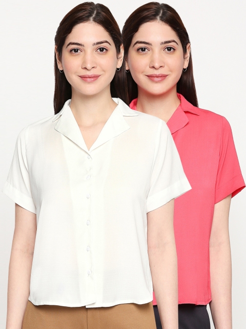 

inocenCia Women Pack of 2 Boxy Solid Casual Shirts, Pink