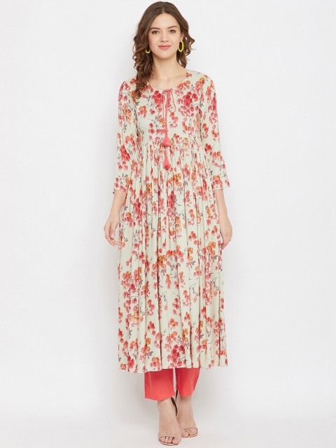 

Tissu Women Green Floral Printed Anarkali Kurta