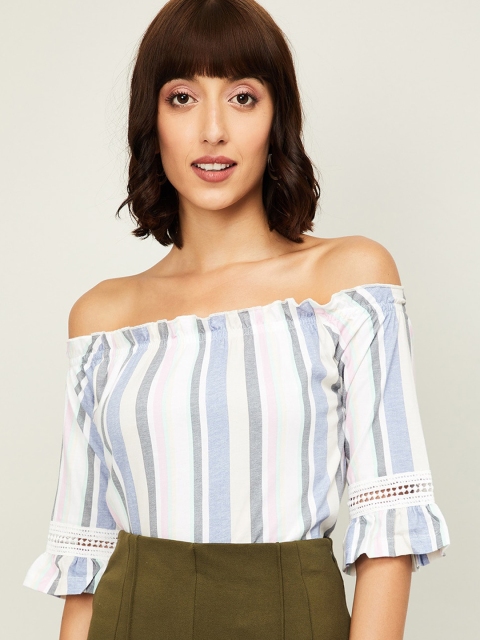 

CODE by Lifestyle Women Multicoloured Striped Off-Shoulder Bardot Top, Multi