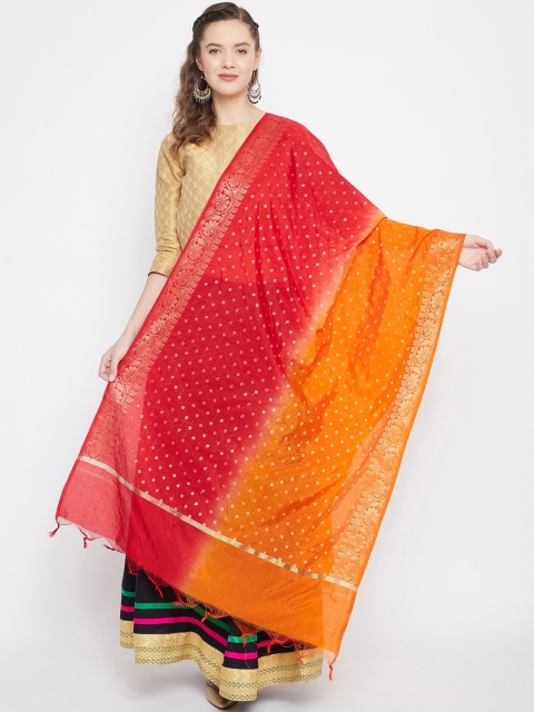 

Clora Creation Red & Yellow Woven Design Dupatta