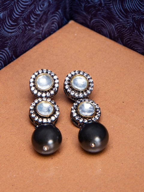 

Biba Silver-Toned & Gold-Toned Circular Drop Earrings