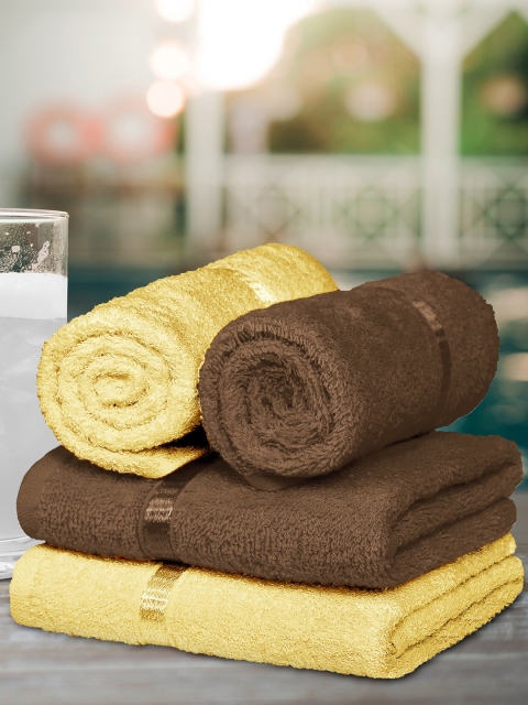 

Story@home Set Of 4 Brown & Yellow Solid 450 GSM 100% Cotton Ultra-Soft Hand Towels