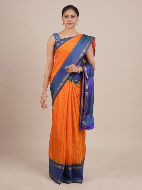 

Pothys Orange & Blue Pure Silk Woven Design Gadwal Saree