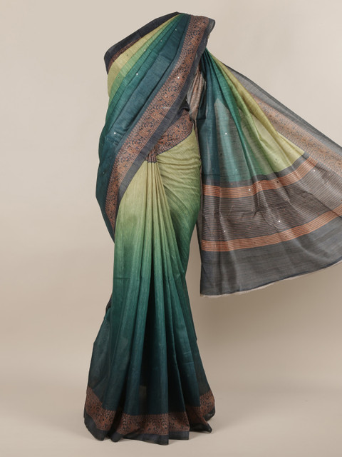 

Pothys Green Colourblocked Jute Silk Saree