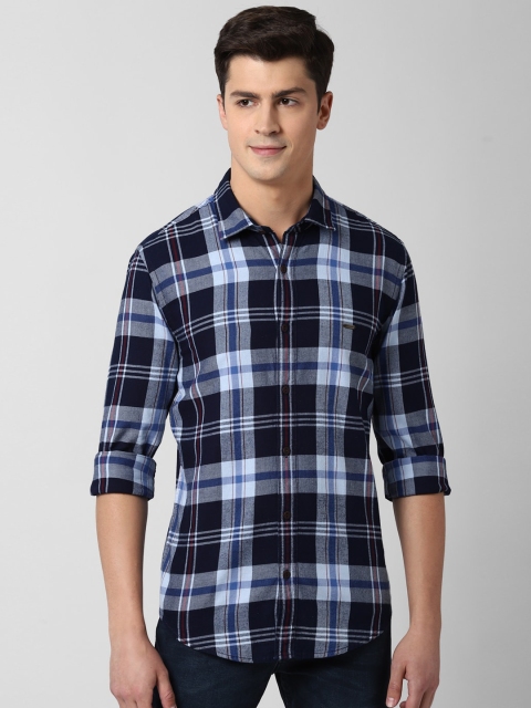 

Peter England Casuals Men Navy Blue & Grey Regular Fit Checked Cotton Casual Shirt