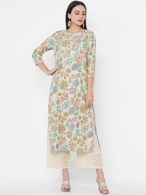 

FASHOR Women Off-White Floral Printed Kurta with Trousers & Dupatta