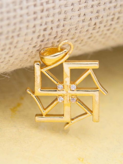

Dare by Voylla Men Gold-Plated CZ-Studded Divine Swastika Pendant
