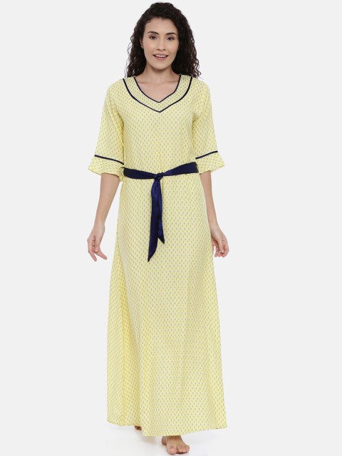 

GOLDSTROMS Yellow & Navy Blue Printed Nightdress