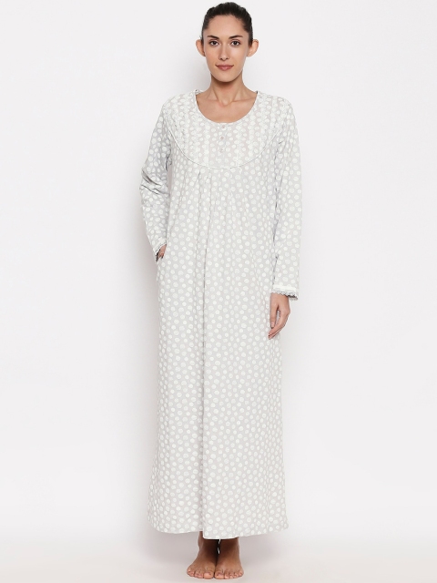 

XIN Grey Melange & White Printed Nightdress