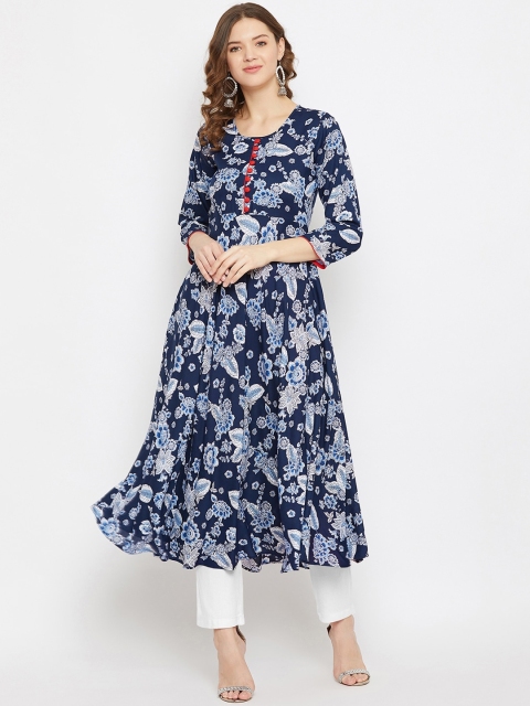 

Tissu Women Blue & White Floral Printed Floral Anarkali Kurta
