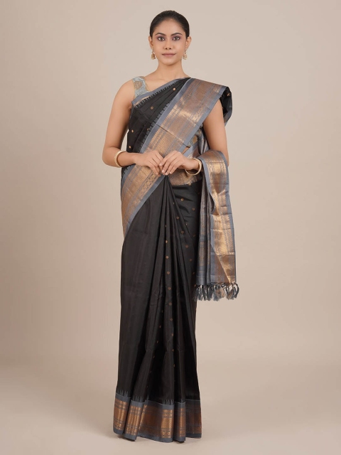 

Pothys Black & Blue Pure Silk Woven Design Gadwal Saree