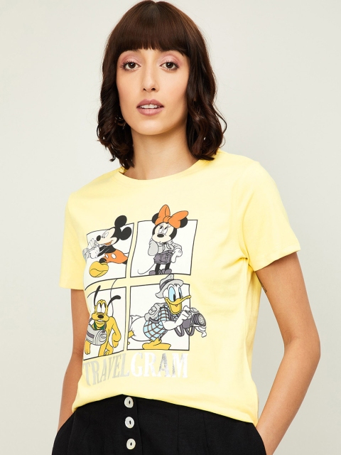 

Ginger by Lifestyle Women Yellow Mickey & Friends Printed Round Neck T-shirt