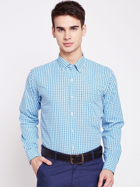 

Hancock Men Blue & White Slim Fit Checked Formal Shirt