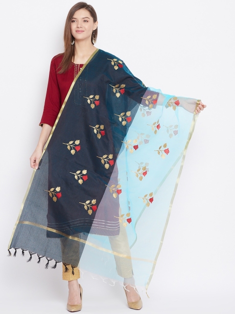 

Clora Creation Teal & Red Embroidered Dupatta with Tasseled Pallu